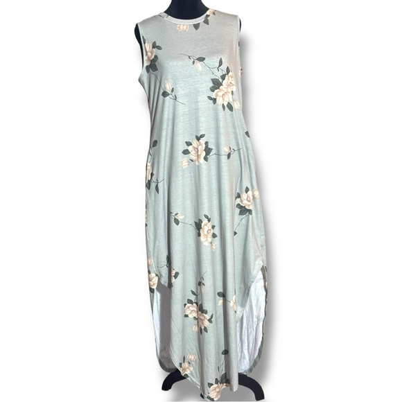 anrabess Dresses & Skirts - Anrabess Mint Green Floral Sleevelss Crewneck Asymmetrical Floral Maxi Dress